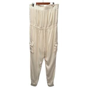 Rose Velvet Strapless Jumpsuit Womens Small Cream‎ Rayon Neutral Soft Cargo